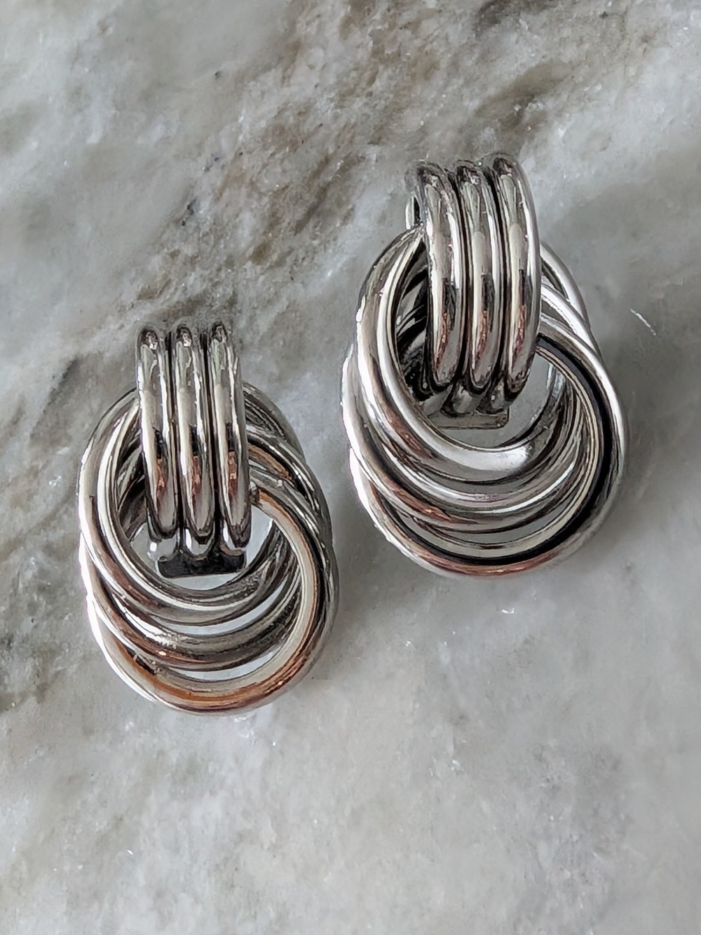 Silver Multi-Ring Knot Drop Earrings - Women Jewelry - Picture 1 of 8